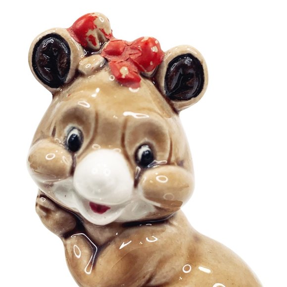 Vintage Anthropomorphic Baby Bear Figurine Ceramic Miniature Girl Japan Kitsch - Picture 3 of 9